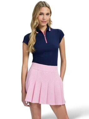 IZOD Seersucker Pauline Pleat Skort Side & Back Pockets Pink/White Stripe NWT XL